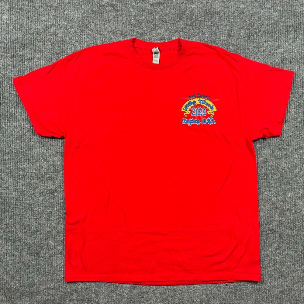 Gildan Bike Week Daytona Beach 2024 Mens Graphic T-Shirt Red Cotton 46" Chest